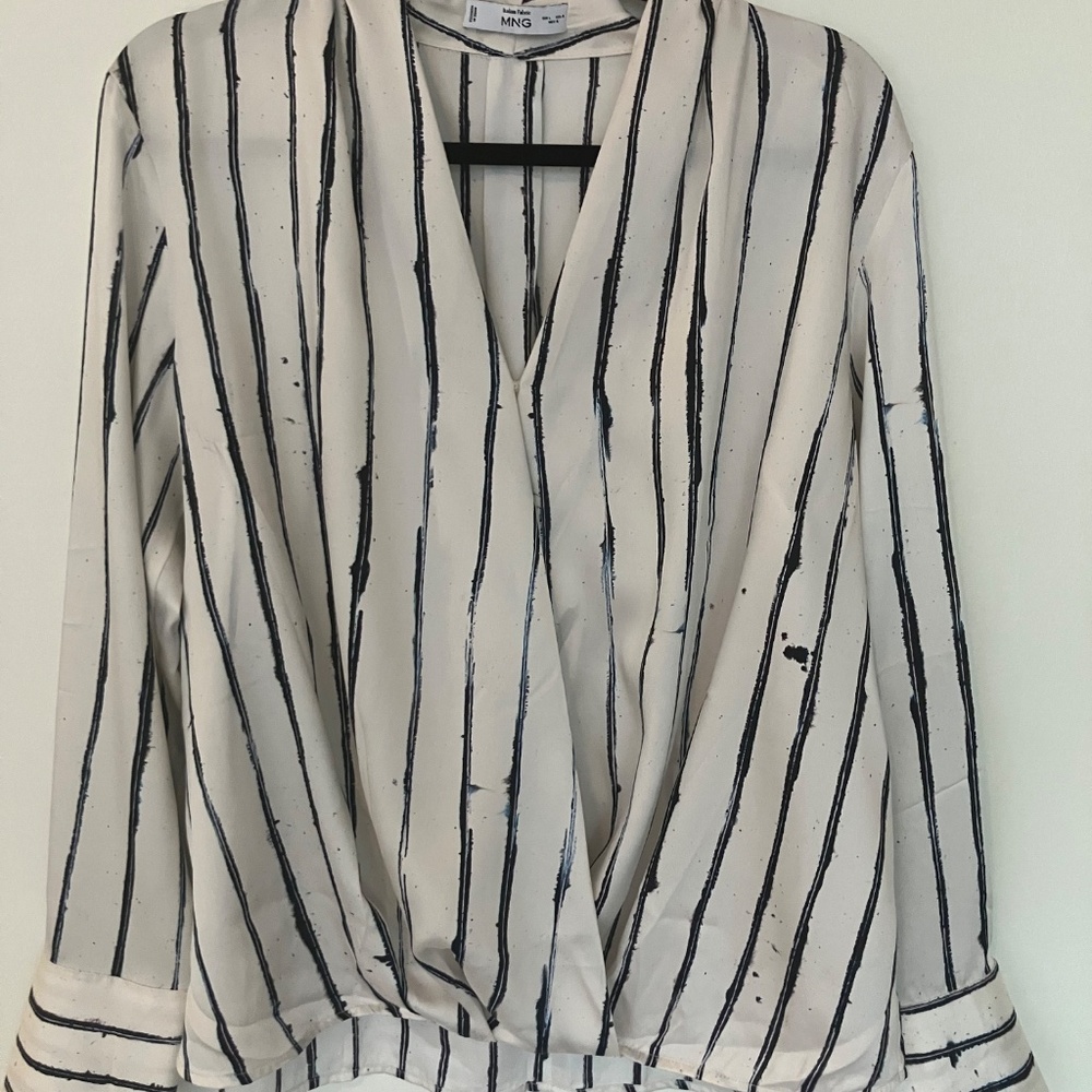 Mango Striped Wrap Blouse